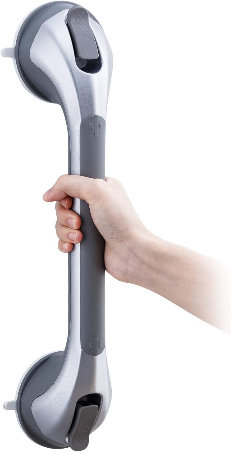 Uchwyt łazienkowy z przyssawką, 43 cm, pod prysznic, odpowiedni dla osób starszych, srebrny