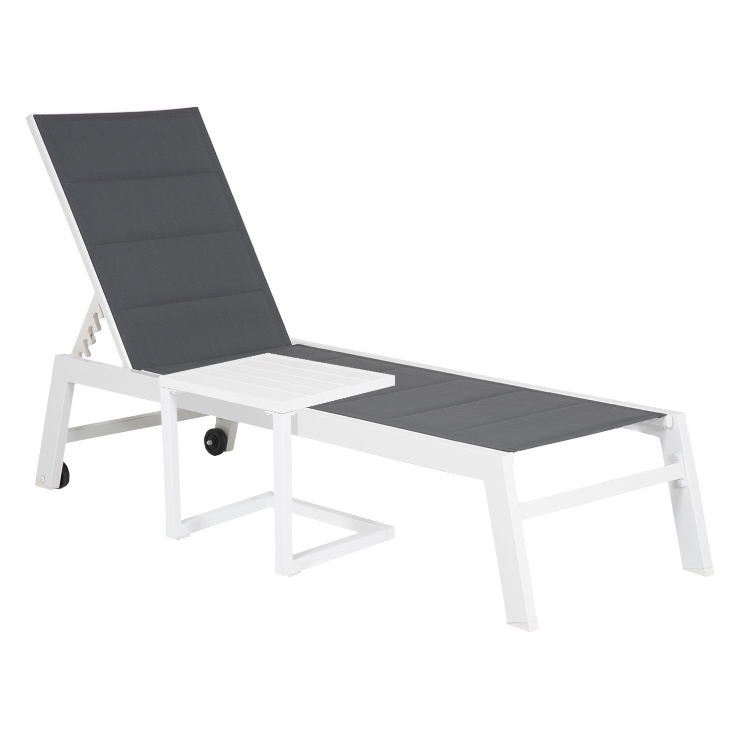 Set bain de soleil et table d'appoint gris et blanc aluminium 1 place BARBADOS - 3