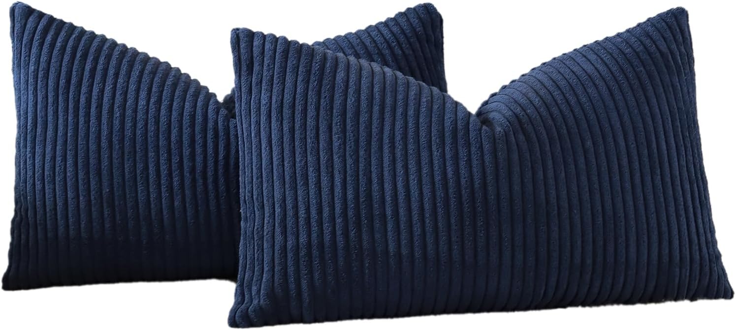 Housses de coussin en velours côtelé (lot de 2) Coussins de canapé décoratifs, housses de coussin décoratives douces, 30 x 50 cm, bleu marine - 4