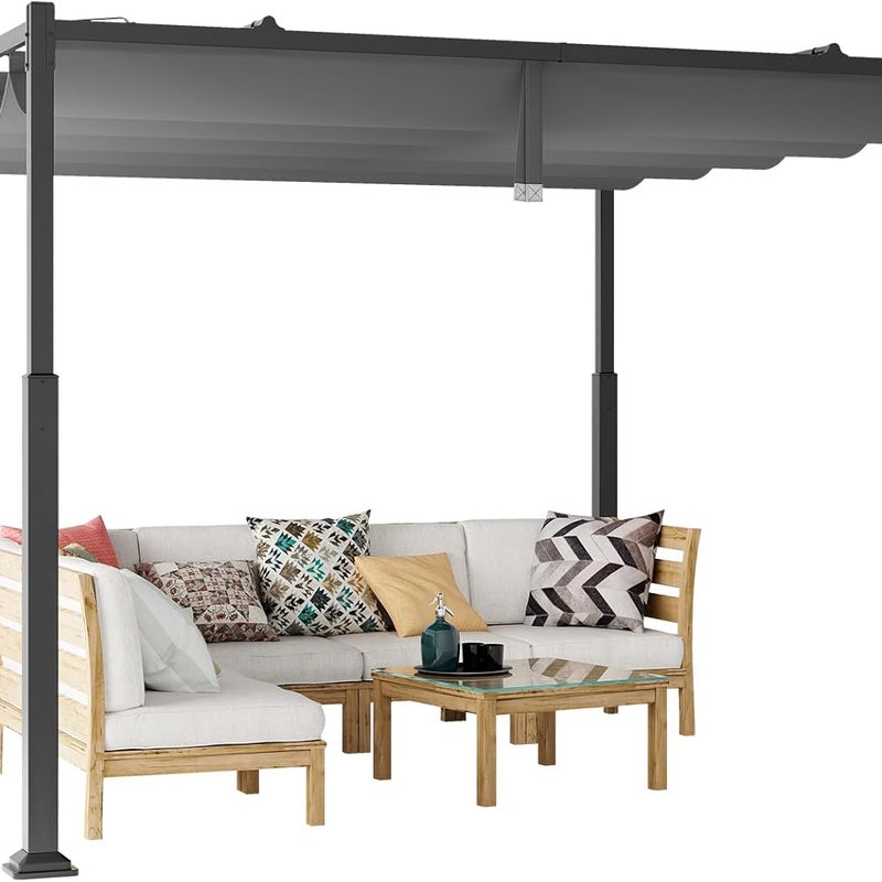 Pergola z przesuwnym dachem, pawilon 3,1 x 3,1 m, wodoszczelny, stabilny, odporny na zimę, pawilon ogrodowy z wytrzymałymi metalowymi kolumnami