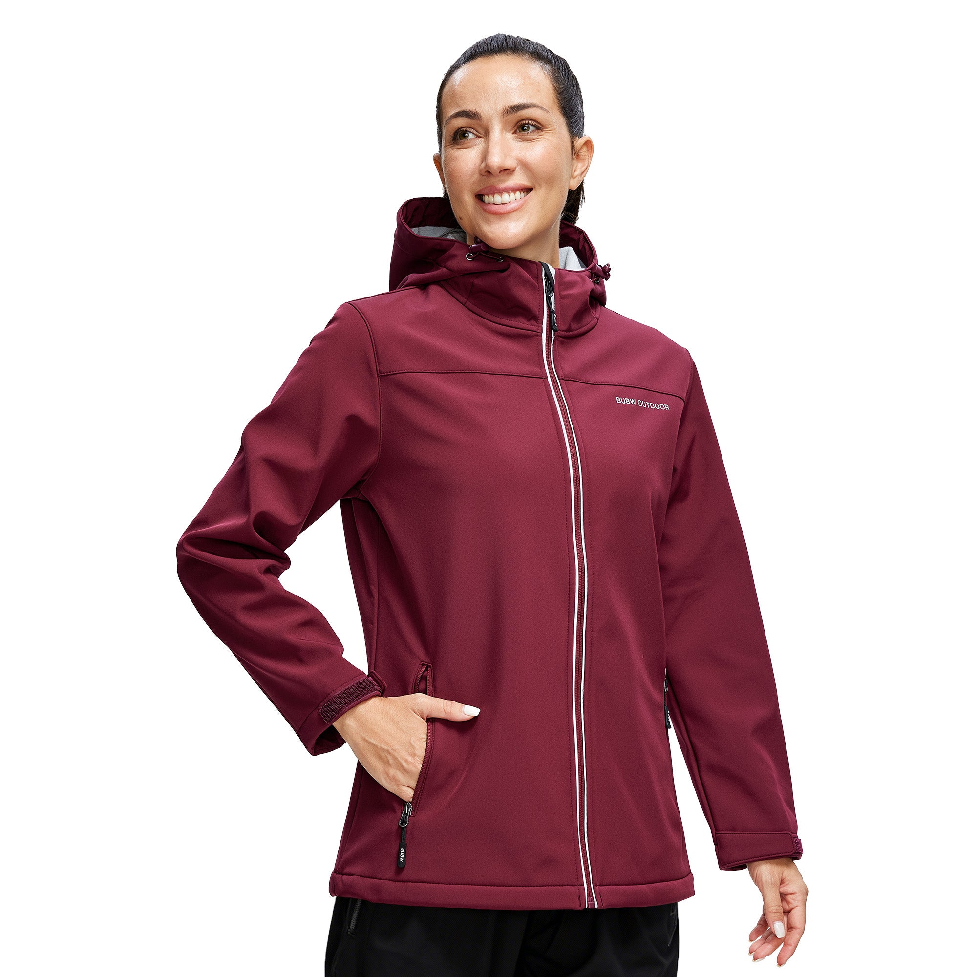 Veste de Travail à Capuche Taille M Blouson & Softshell Femme - Imperméable, Coupe-vent, Chaude et Respirante, avec Bandes Réfléchissantes - Bourgogne - 3