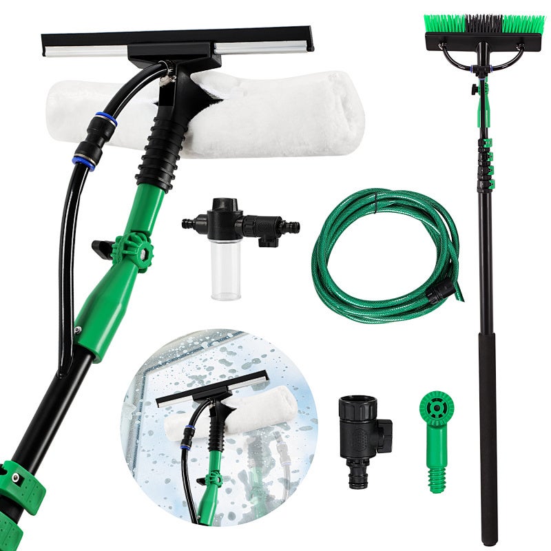 Cepillo de limpieza telescópico, 4,8 m, ajustable en 4 posiciones, negro y verde