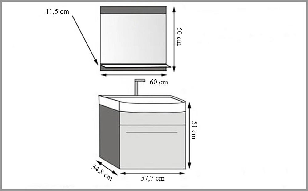 BELINI Meuble de Salle de Bain PRI M1 - 60 cm. Gris Mat, Ensemble Complet Suspendu Meuble Sous Vasque avec Miroir - 3