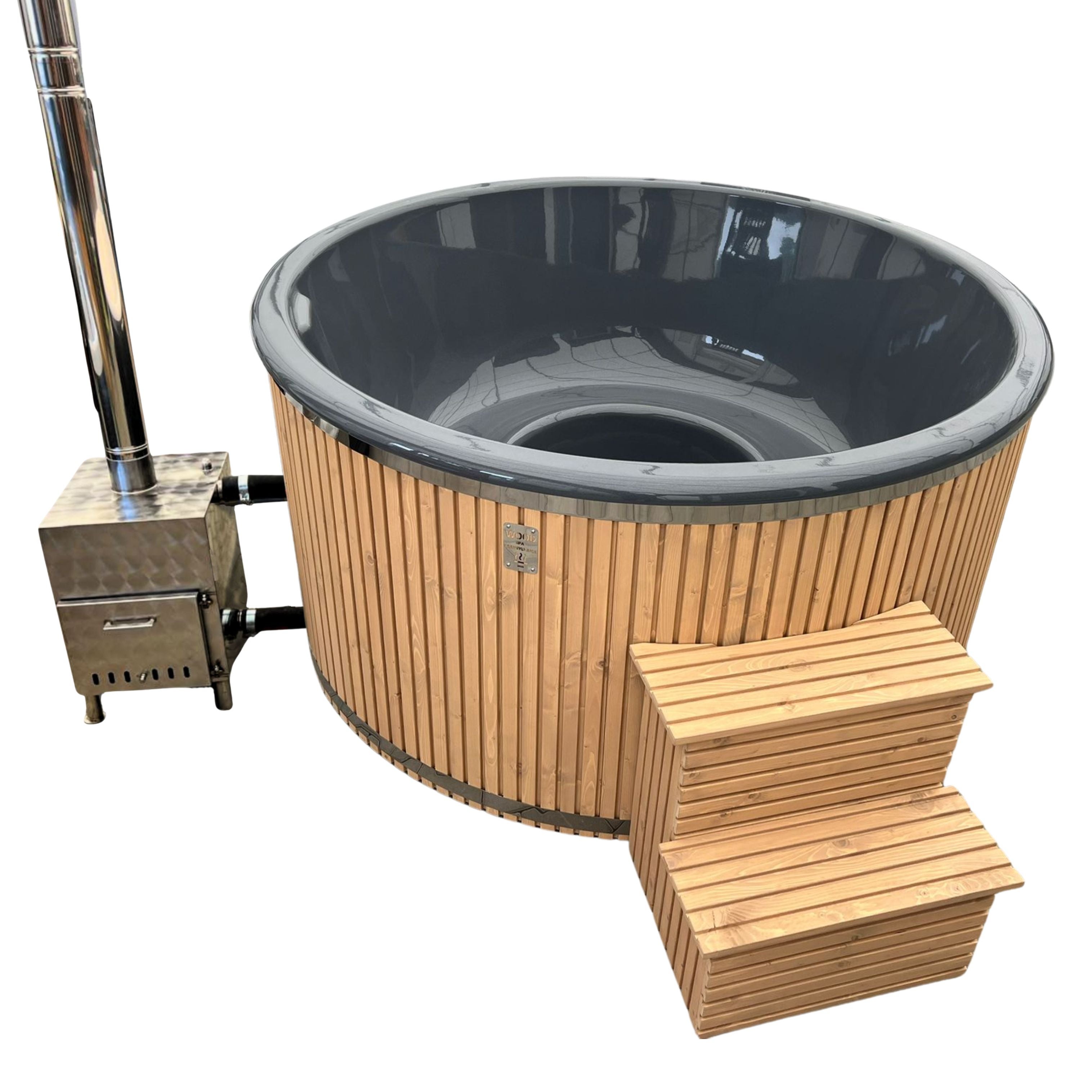 Ciubăr din Fibra de Sticla - FIBER DELUXE WST®- ROTUND, interior GRI, exterior Bej, diametrul 200cm pt 5-6 persoane