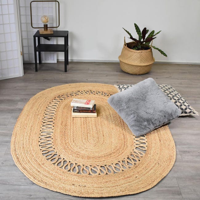 Tapis Jute Ovale Liam Naturel Beige 80x150 Cm – Tissé Main, Style Boho Chic, Idéal Salon Chambre