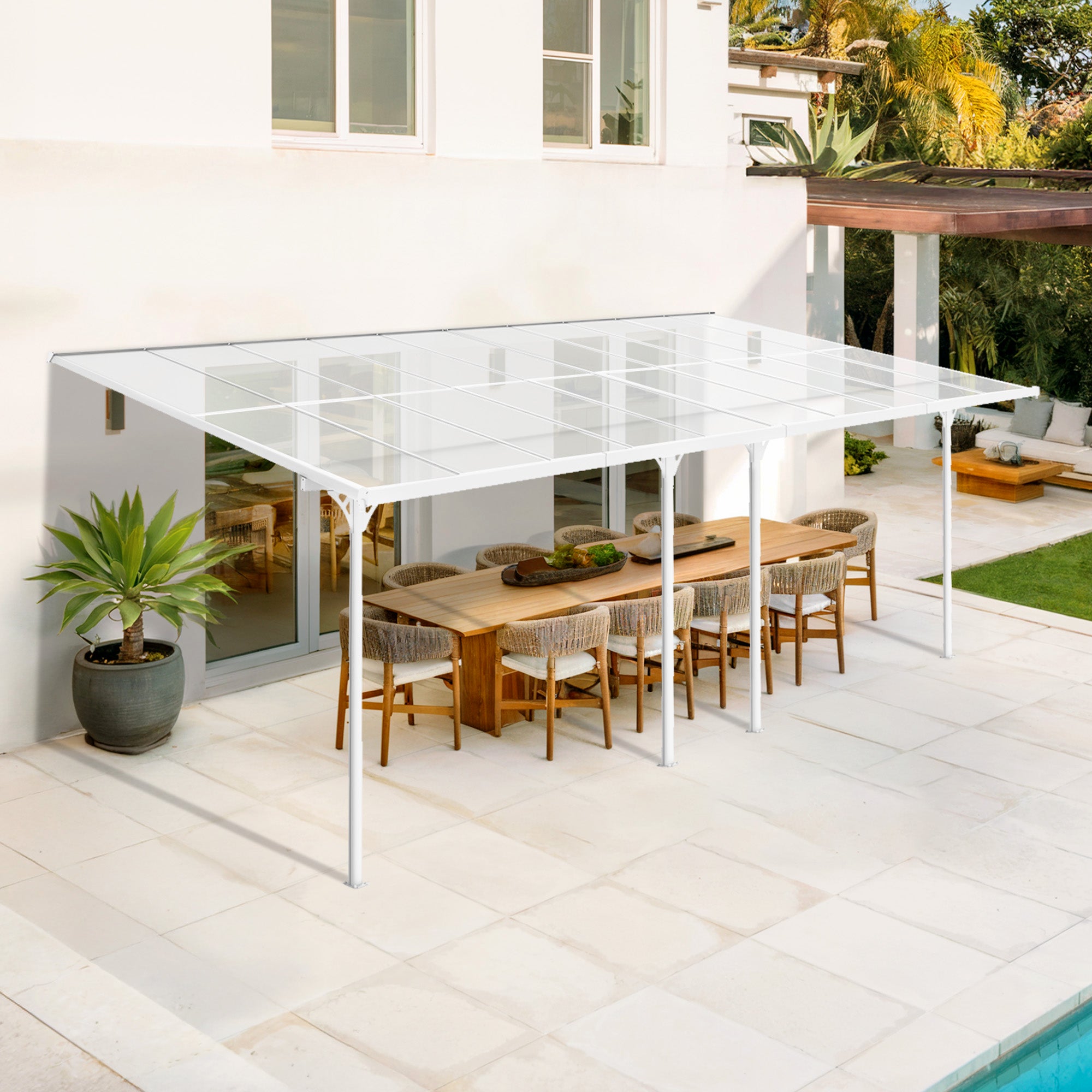 Dołączona pergola/wiata garażowa 18m² KLEO 600L300 aluminium Biały