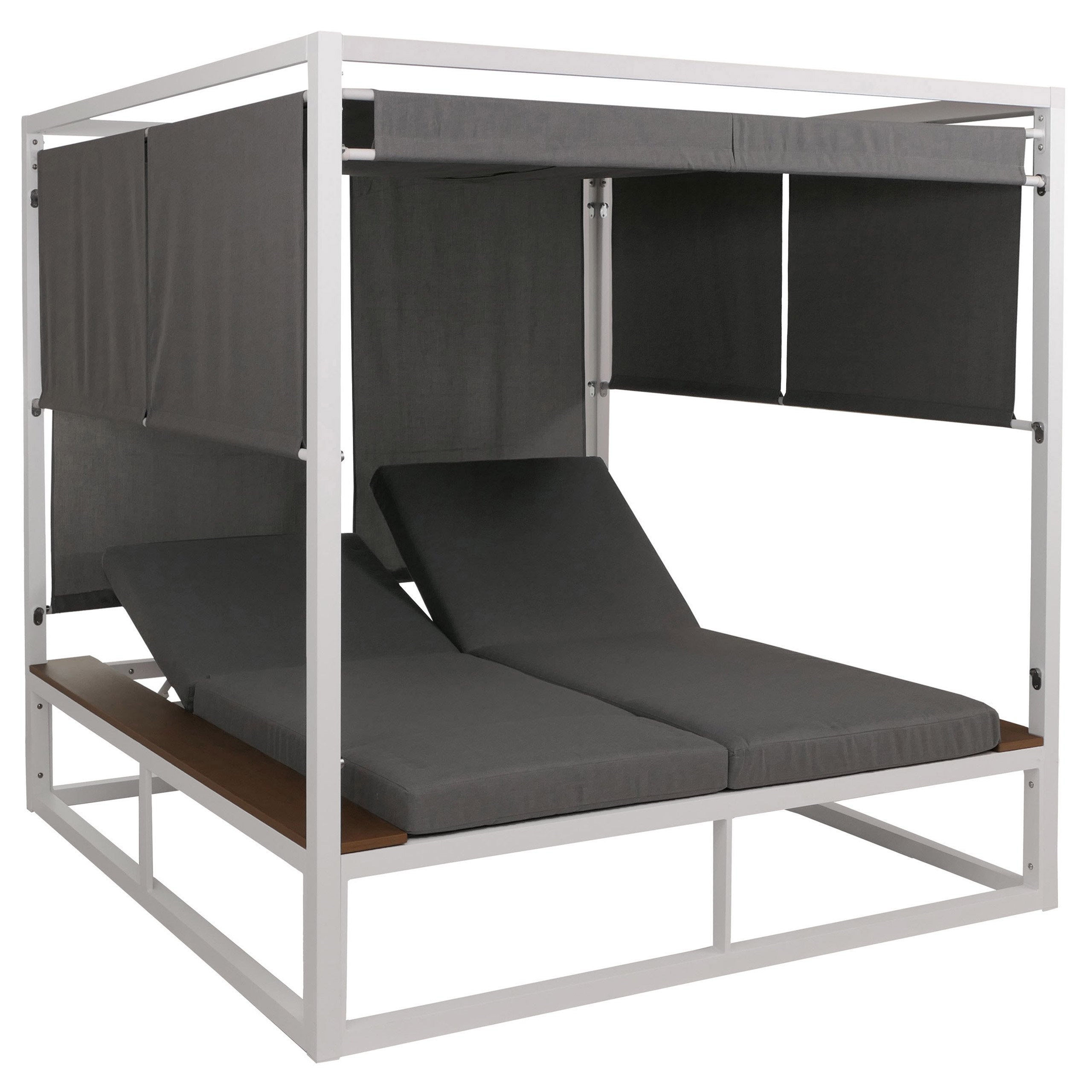 Aluminiowe leżaki ogrodowe HWC-M63b, leżak typu daybed w rozmiarze XL, z 10-centymetrową tapicerką, 200 cm ~ biała rama, szara tapicerka