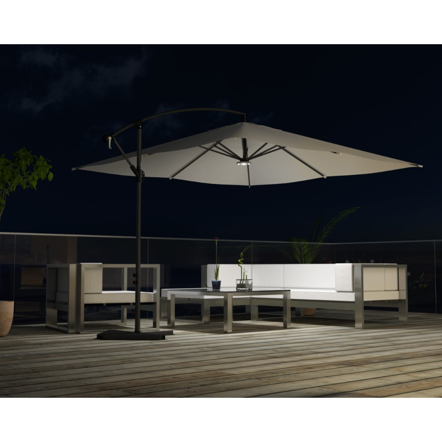 SOLENZARA Ombrellone decentrato con LED ecru 3 x 3 m - 5