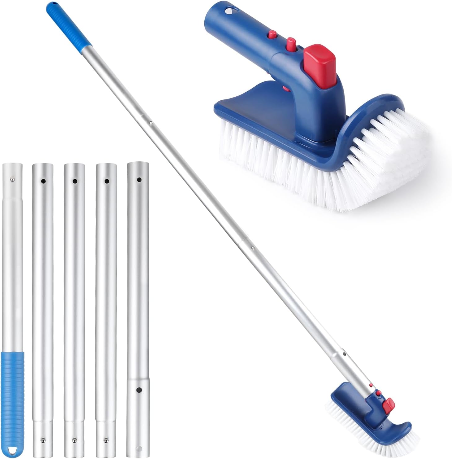 Szczotki do basenów, głowica szczotki do basenów z wyjmowanym drążkiem, obrotowa szczotka kątowa do basenów, jacuzzi, wanien (z drążkiem)