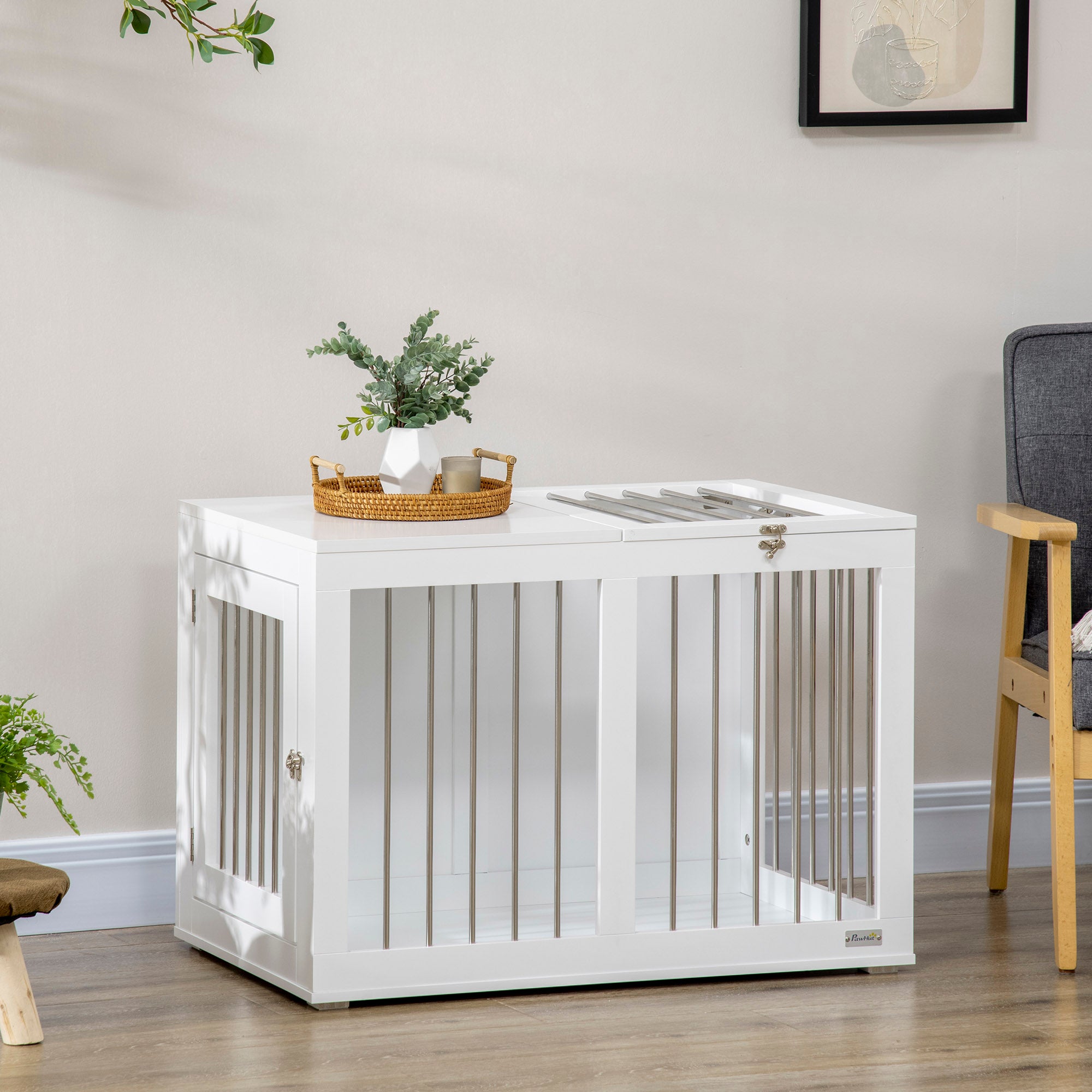 Gabbia Per Cani PawHut 80x50x56.5 Cm - Per Taglia Media, Con 2 Porte Bloccabili, In Acciaio E MDF, Bianco - Foto 7