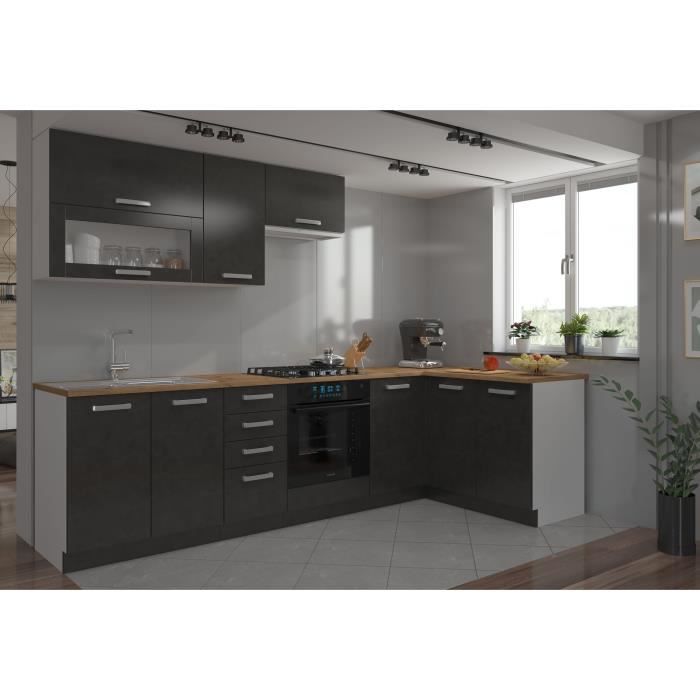 LASSEN Cuisine complete d'angle 240x165 cm avec plan de travail - Angles réversible - 8 éléments - Gris Matera - 7