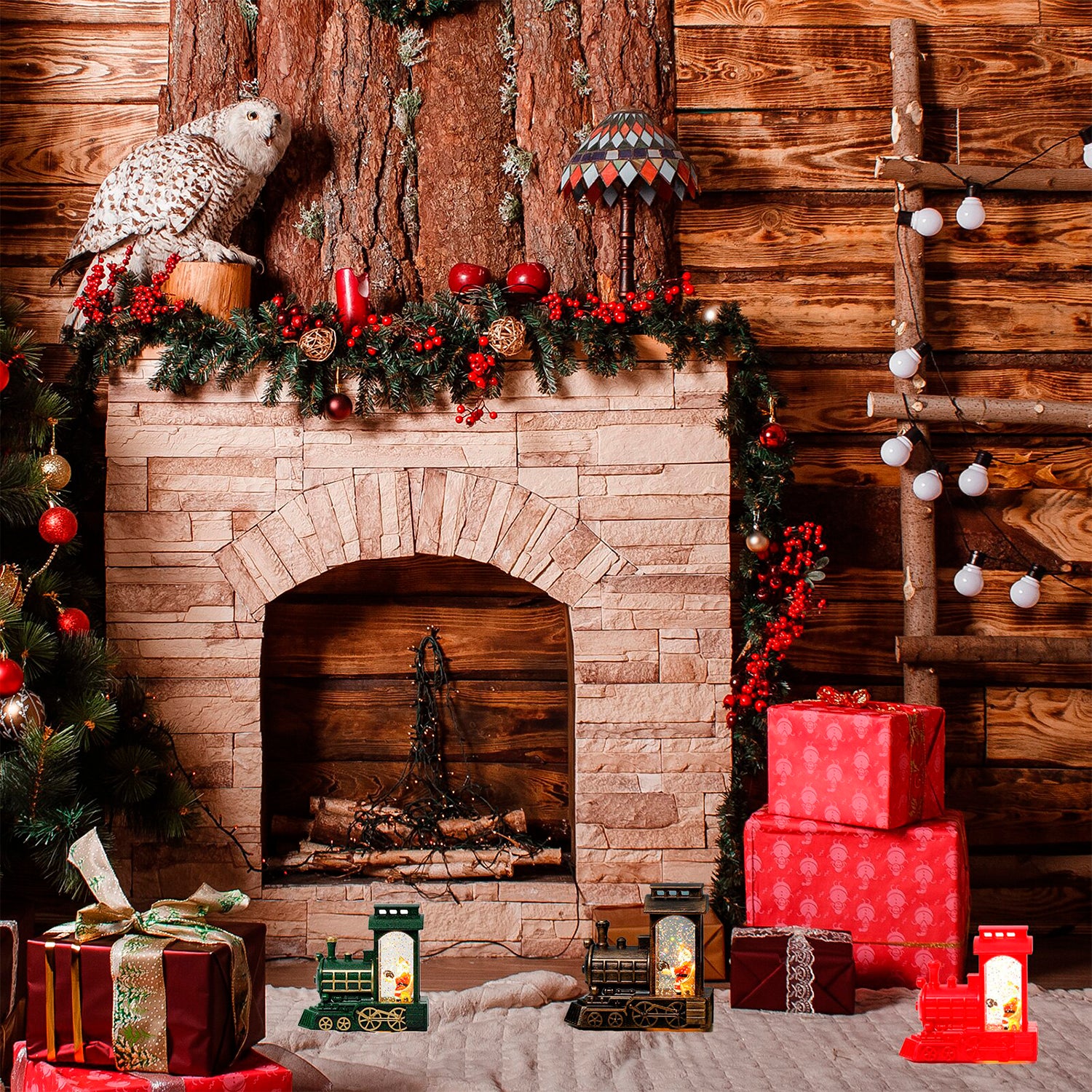 Santa Claus en Tren con luz led. 12,5x6x12 Cm. Color: Verde Oscuro DAM - 3