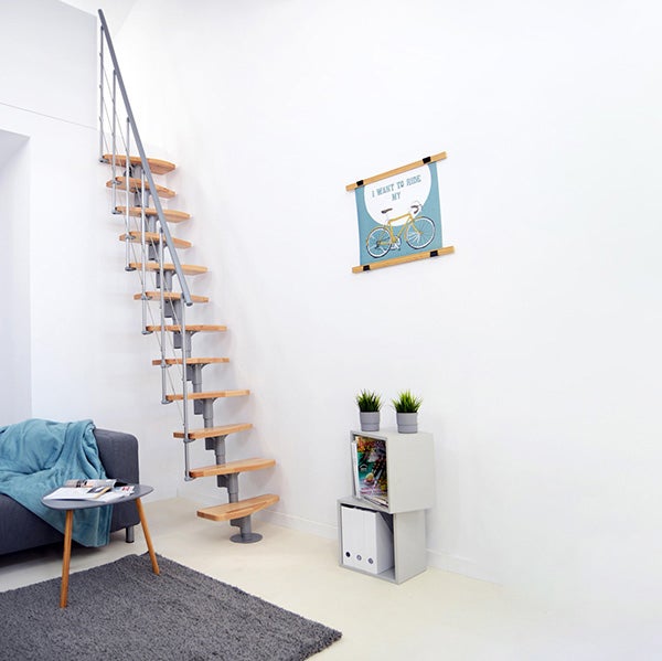 Escalier droit 12 marches - Hauteur à franchir 2.23 à 2.94m - Largeur 65cm - Structure noire et marche hêtre - NIZZA60/I/NH-12 - 3