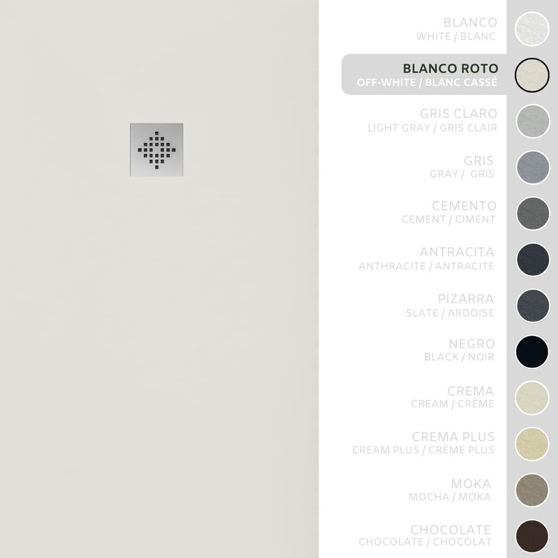 SOULHOME Brodzik prysznicowy– Żywica– Gel Coat– Gładka/Kamienna tekstura – Antypoślizgowy – Kolor złamana biel – 160x90- Niski 3 cm– Standard