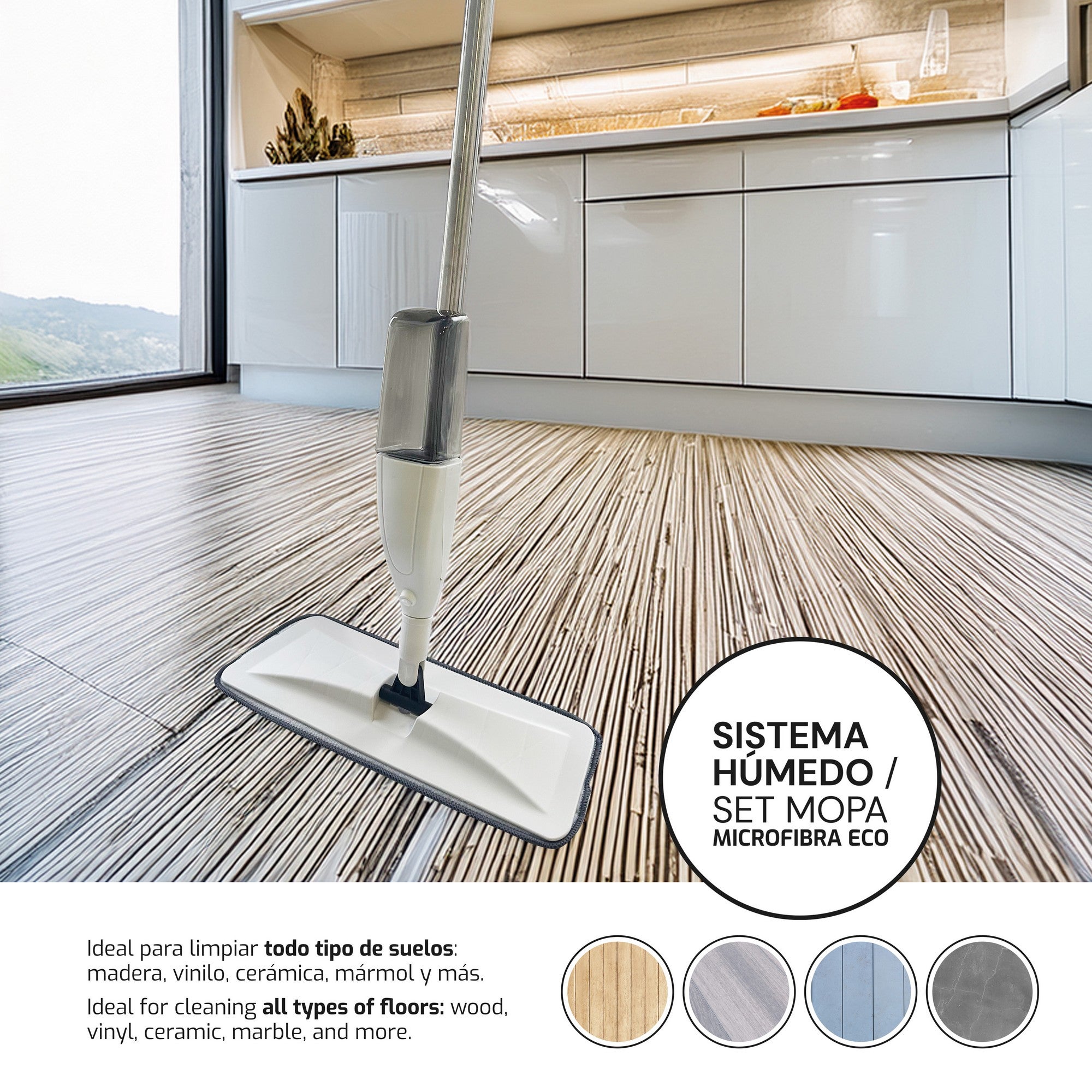 PAMEX Fregona Con Pulverizador Mopas De Limpieza Suelos Microfibra Mopa Spray Mop 350Ml Para El Hogar Cocina Azulejos Madera Cerámica - 4