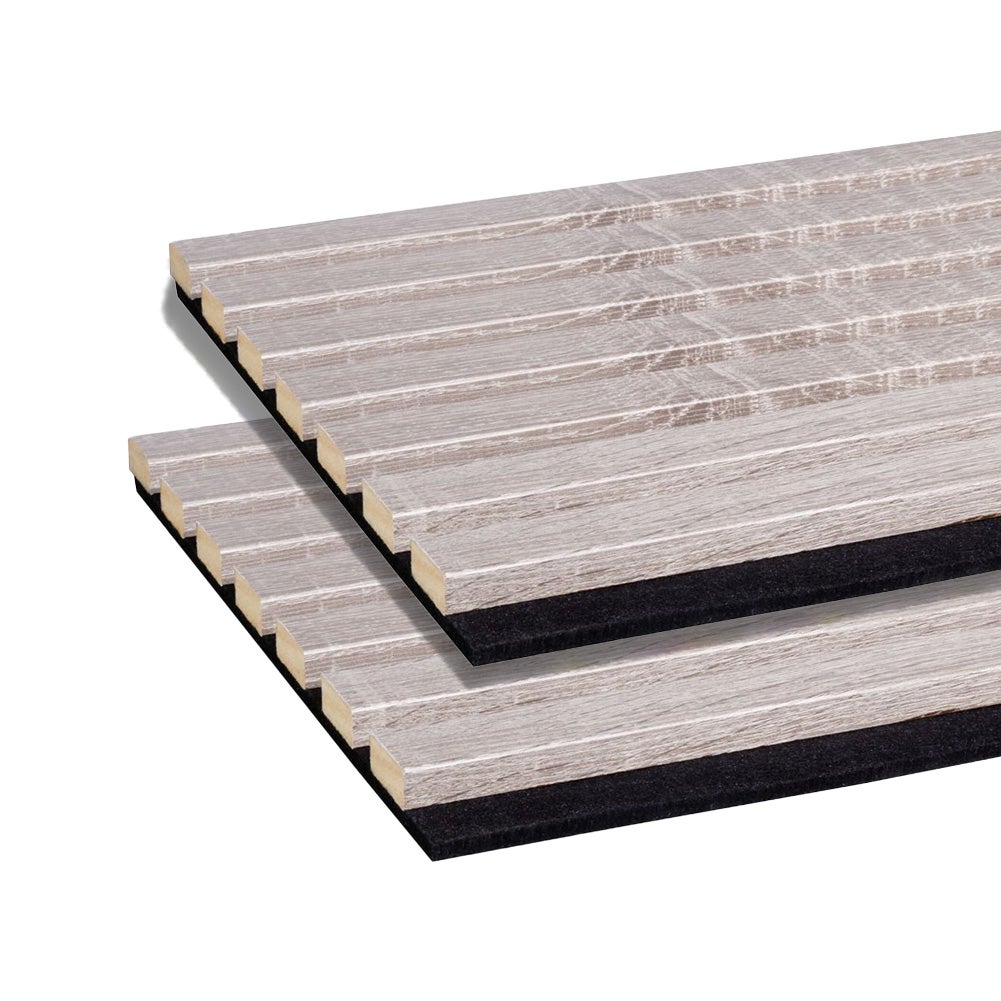 Lot de 2 Panneaux mural acoustique lamelles MDF chêne gris sur fond noir 2600 x 300 x 17 mm -1,56 M2 PEFC 70% - 2