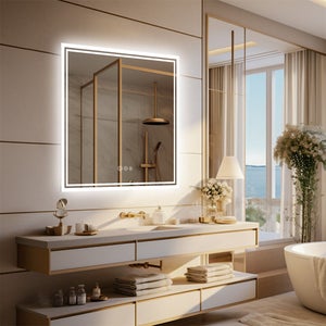 Miroir Salle De Bain LED 120x84 Cm Demi-Cercle - Éclairage 3 Couleurs, Anti-Buée, Tactile, Miroir Mural Connecté Lumineux Moderne