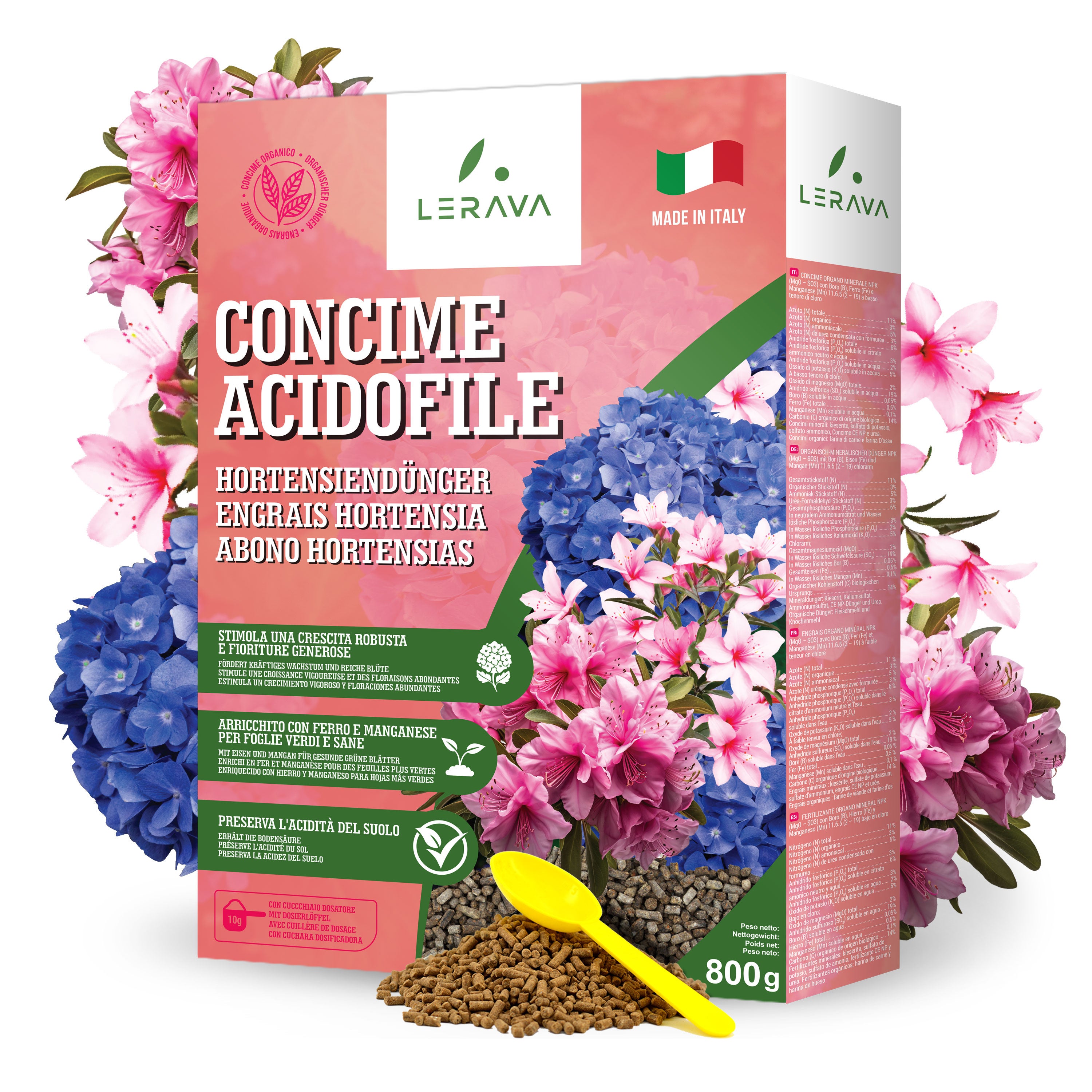 Concime Per Piante Acidofile LERAVA Bio 800g - Per Ortensie, Camelie, Azalee - Foto 6