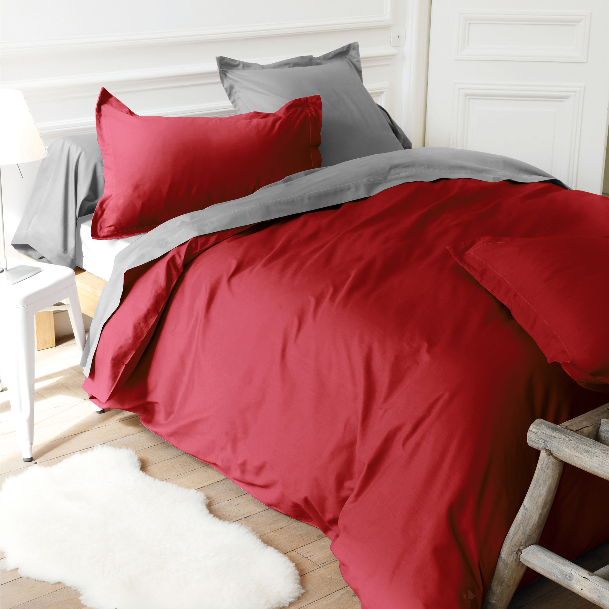 Drap housse uni 150x210 cm bonnet 40 cm coton ALTO rouge Garance - 2