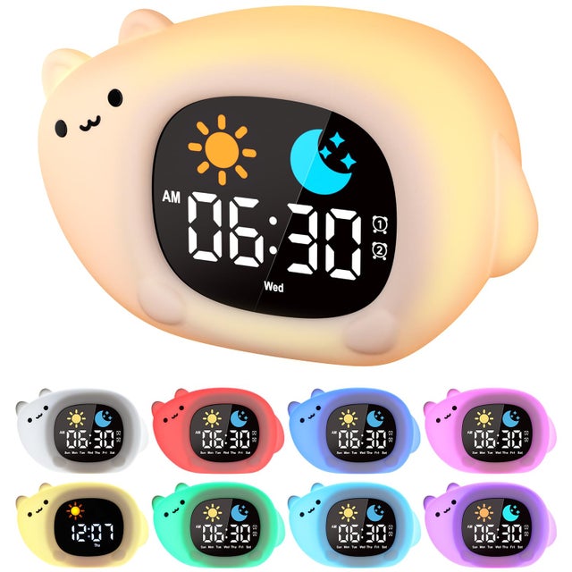 Réveil pour enfants avec veilleuse, réveil LED pour enfants avec veilleuse, 1800 mAh, fonction snooze, 6 bruits blancs