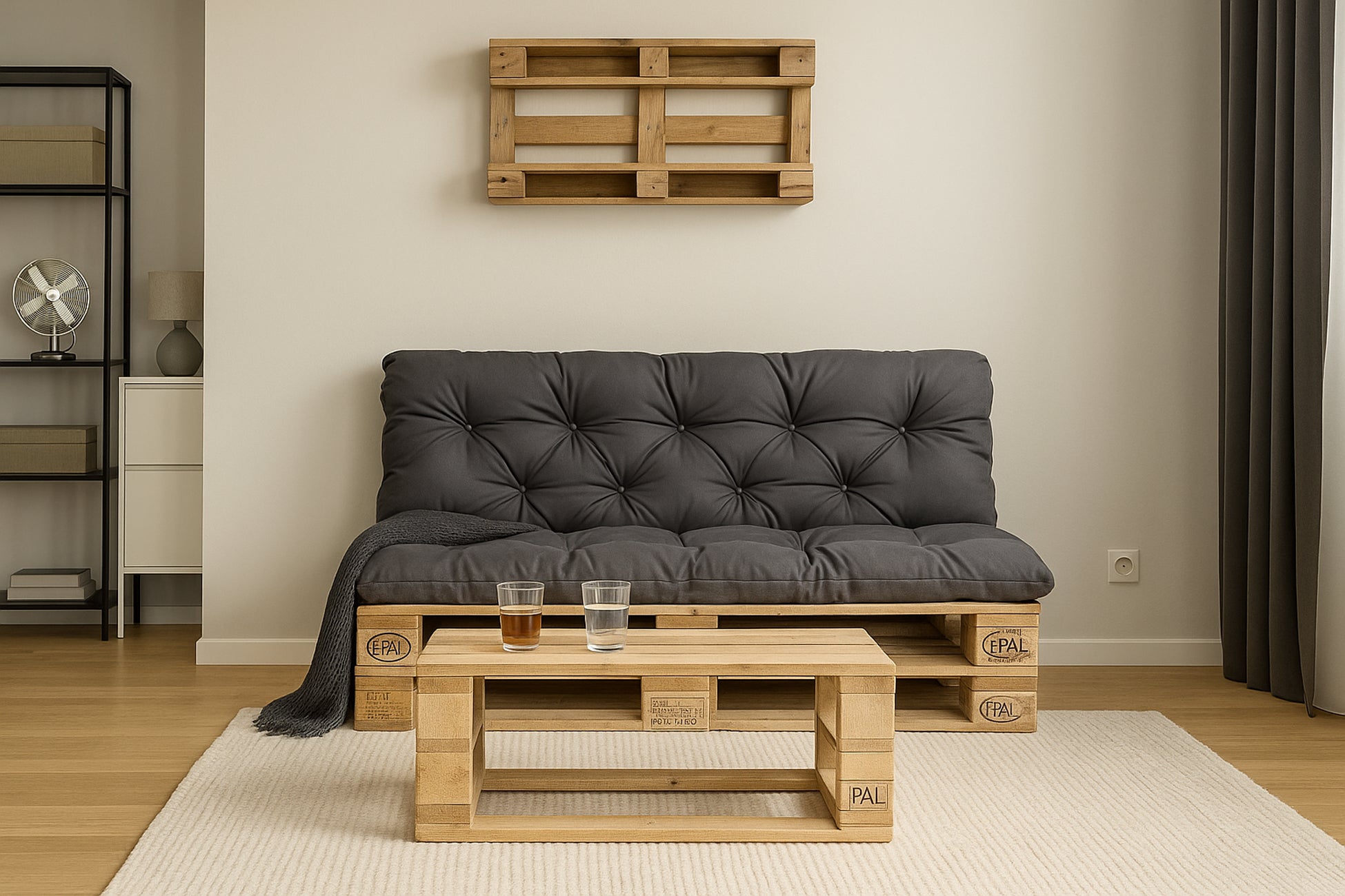 Set Coussins palettes, Assise 120 x 50 et Dossier 120 x 40cm Anthracite, coussins canapé / coussin pour palette in / extérieur, SETGARDEN - 5