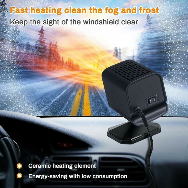 12 V 150 W przenośny grzejnik samochodowy z obrotową podstawką 360°, odmraża i usuwa zaparowanie - 4
