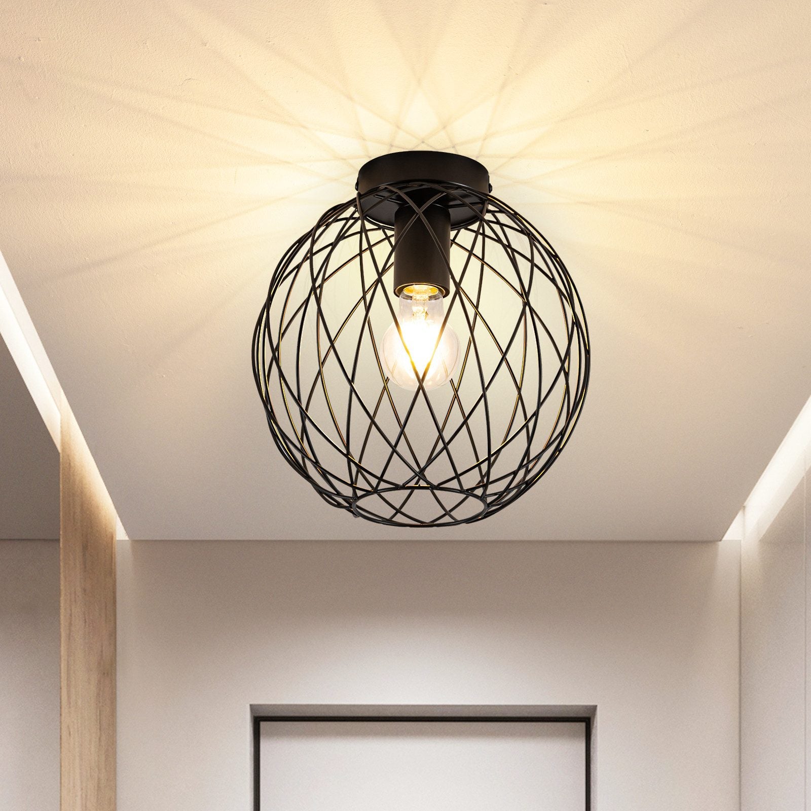 ZMH Lampa sufitowa Vintage Black Cage Grid Ø 25 cm do salonu/korytarza
