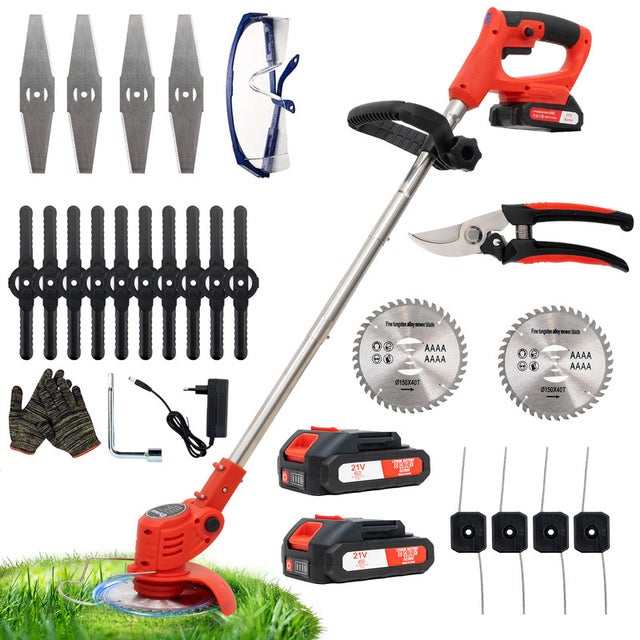 OUTIGO Tosaerba a batteria con batteria 2*21V, decespugliatore a batteria, tripla piegatura, tosaerba da giardino a batteria