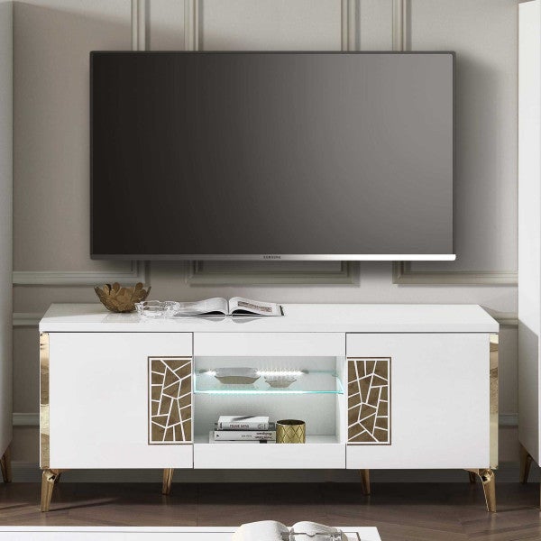 Meuble Tele Blanc avec Rangement, Meuble TV Bas Moderne,Tiroirs, Coins Meuble Tele Blanc avec Rangement, Meuble TV Bas Moderne,Tiroirs, Coins