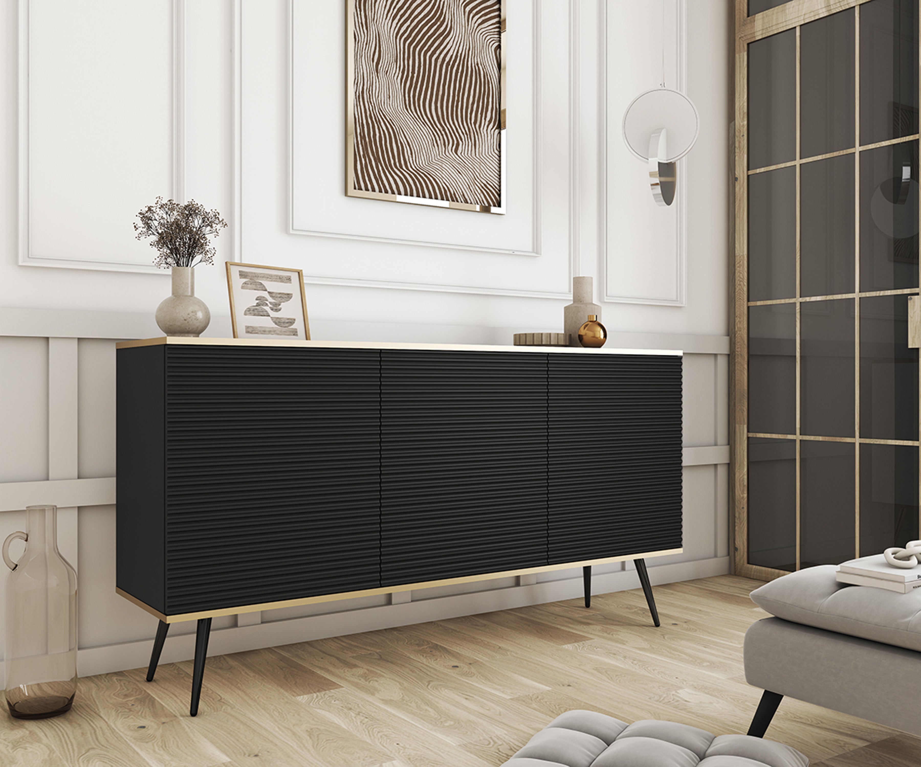 Efektowna czarna komoda z czarnymi nogami, 160 x 85 x 39 - 2