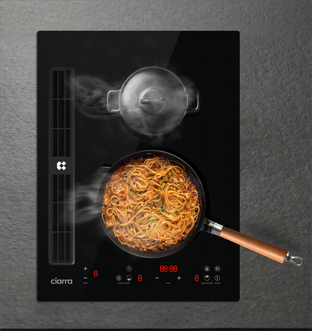 Ciarra ONE Piano cottura a induzione con cappa al plasma integrata Sistema a 2 zone 39 cm Booster Timer Riciclaggio