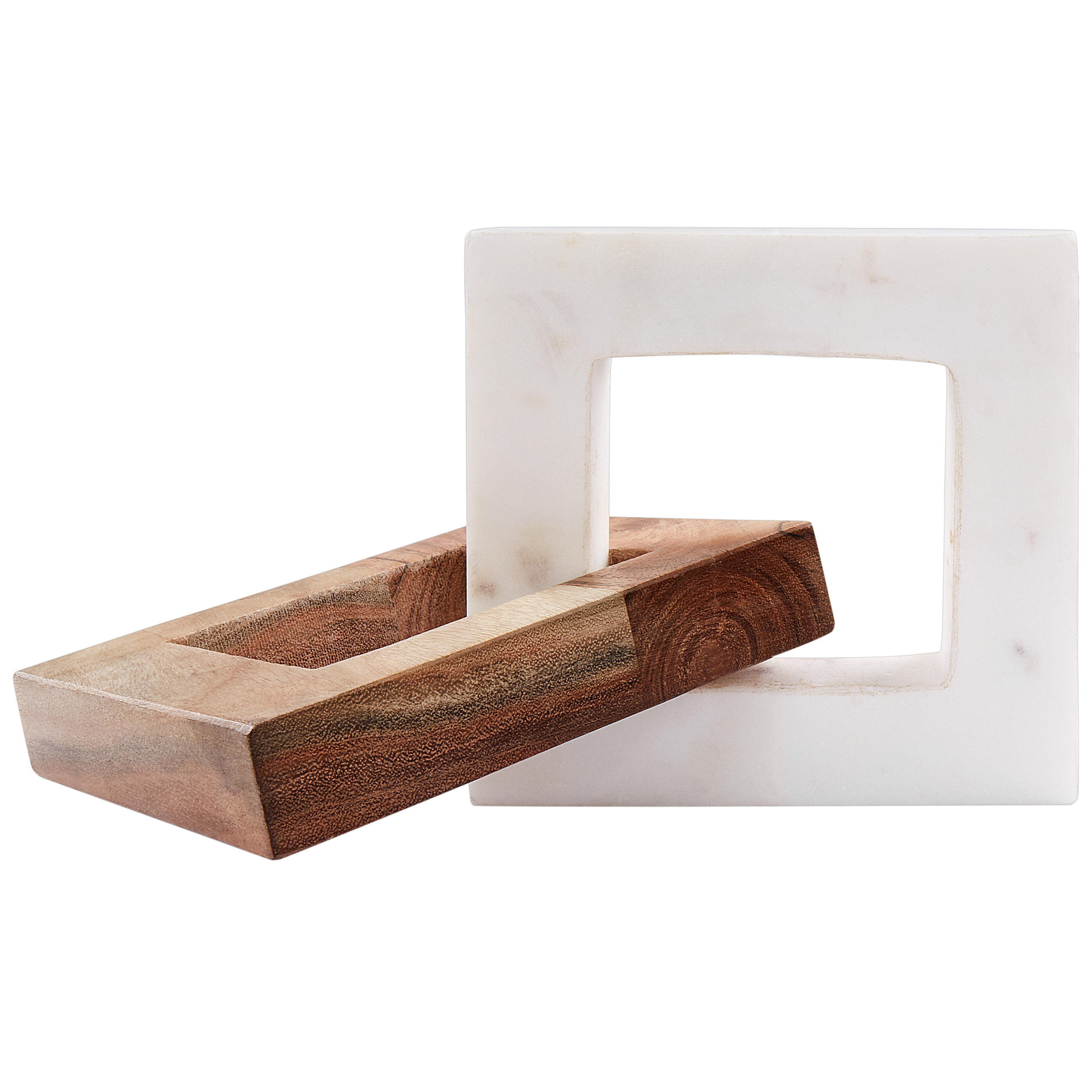 Beliani figura decorativa acharny madera de acacia mármol moderno blanco