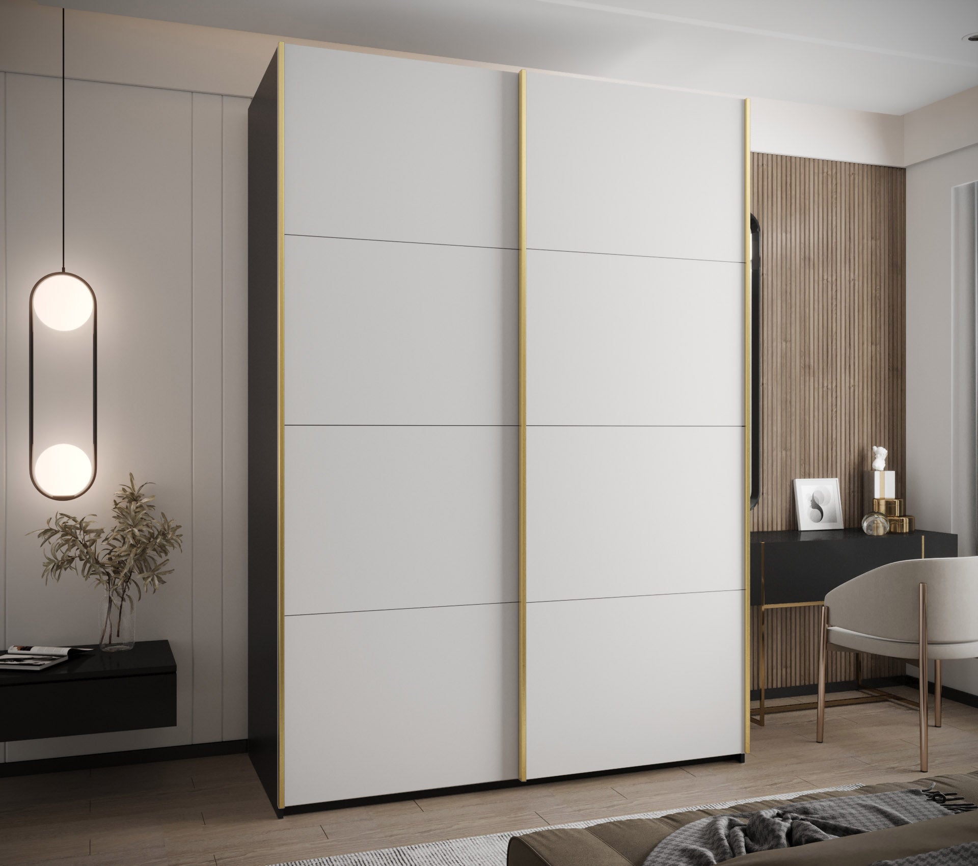 Szafa przesuwna wysoka Lux 1 170 x 64 x 245,5 cm czarny + biały + u. złoty - Abiks Meble - 2
