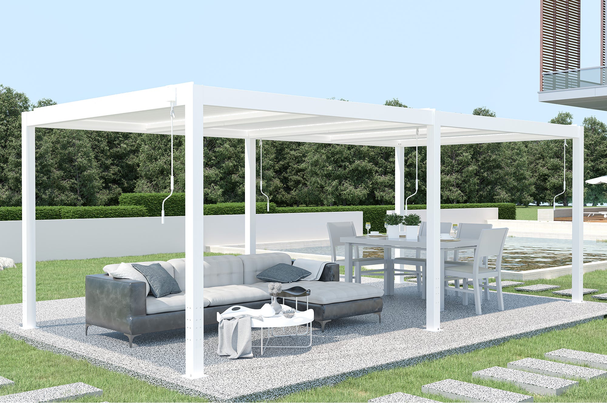 Pergola Bioclimatique SANTA 6x3 M Autoport e Aluminium Blanc Lames pergola-bioclimatique-santa-6x3-m-autoport-e-aluminium-blanc-lames