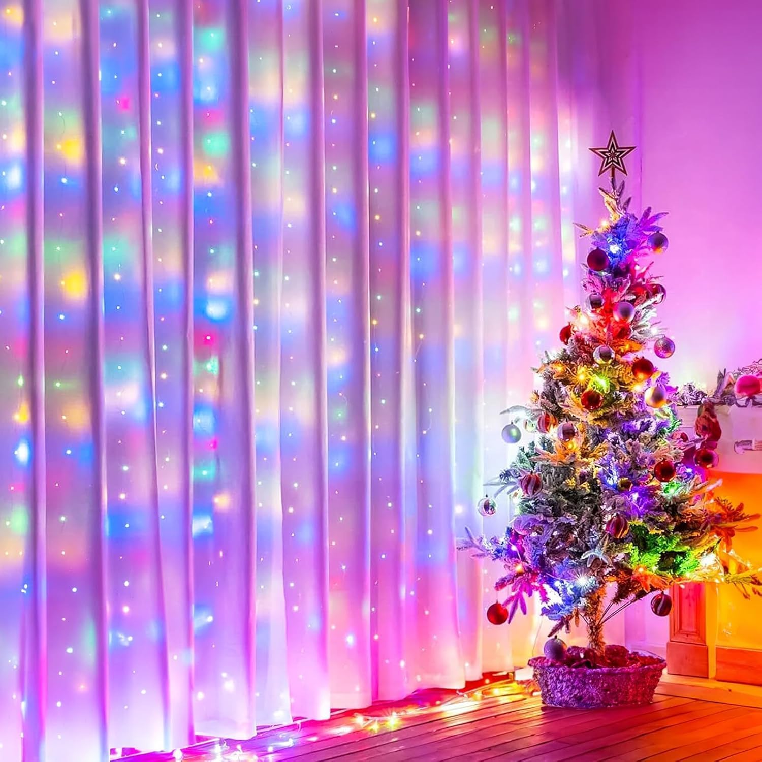 Świąteczne lampki choinkowe, kolorowa girlanda, 3*2m z haczykami, 200mm, wisząca ozdoba świetlna na Boże Narodzenie.