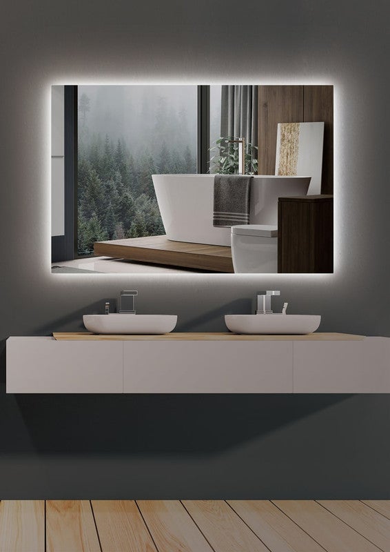 KeepGoon Miroir de salle de bain avec éclairage 80 x 100 cm avec haut-parleur Bluetooth et indicateur de température, fonction de désinfogation, réglage à six boutons, miroir rectangulaire, miroir de
