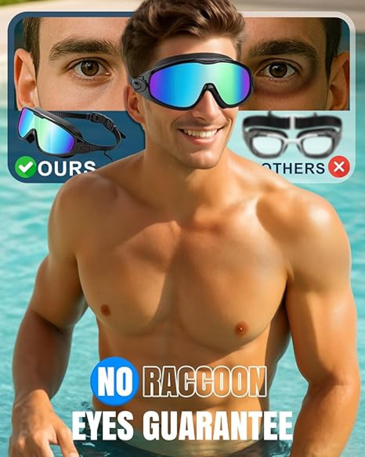 Lunettes de natation pour adultes, protection UV, étanches, champ de vision clair et large, avec sangles réglables, 2 pièces. - 2