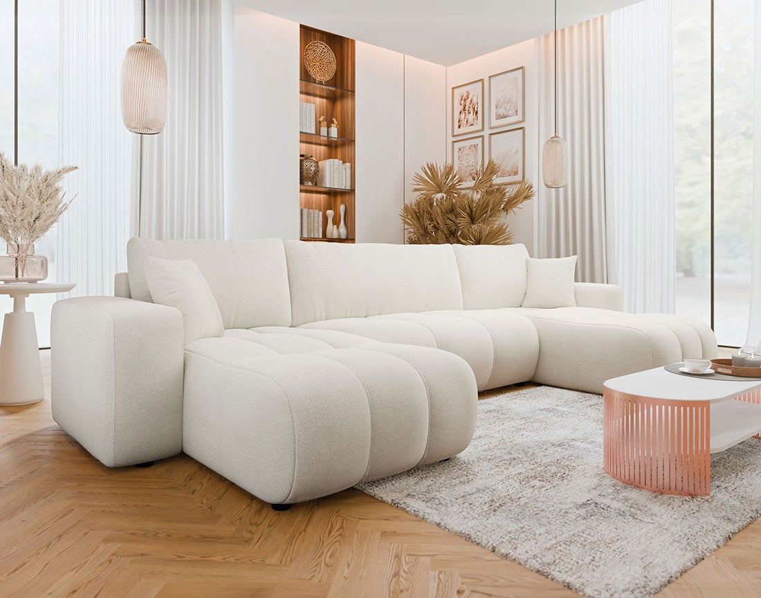 Canapé panoramique 7 places En U en Tissu Beige - NICOLE - Best Mobilier - 2