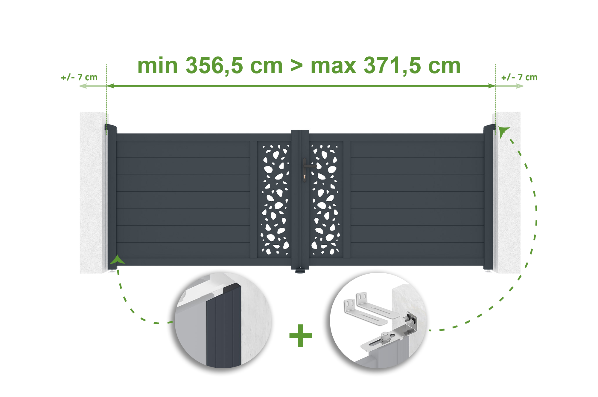 Brama skrzydłowa regulowana szerokość 3,5m SUNNY H.120cm szare aluminium