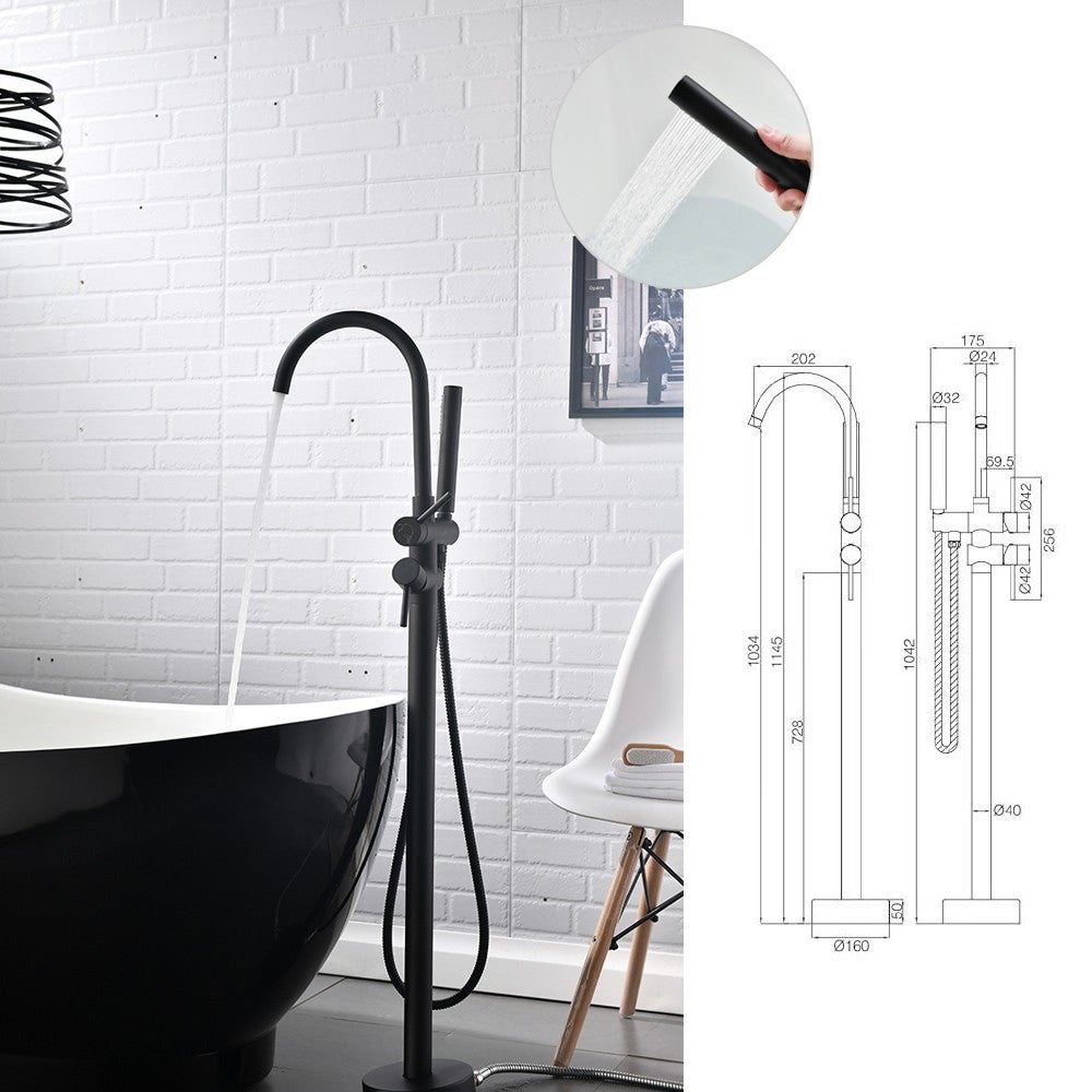MATY Robinet mitigeur sur pied chrome Noir pour baignoire îlot - 4
