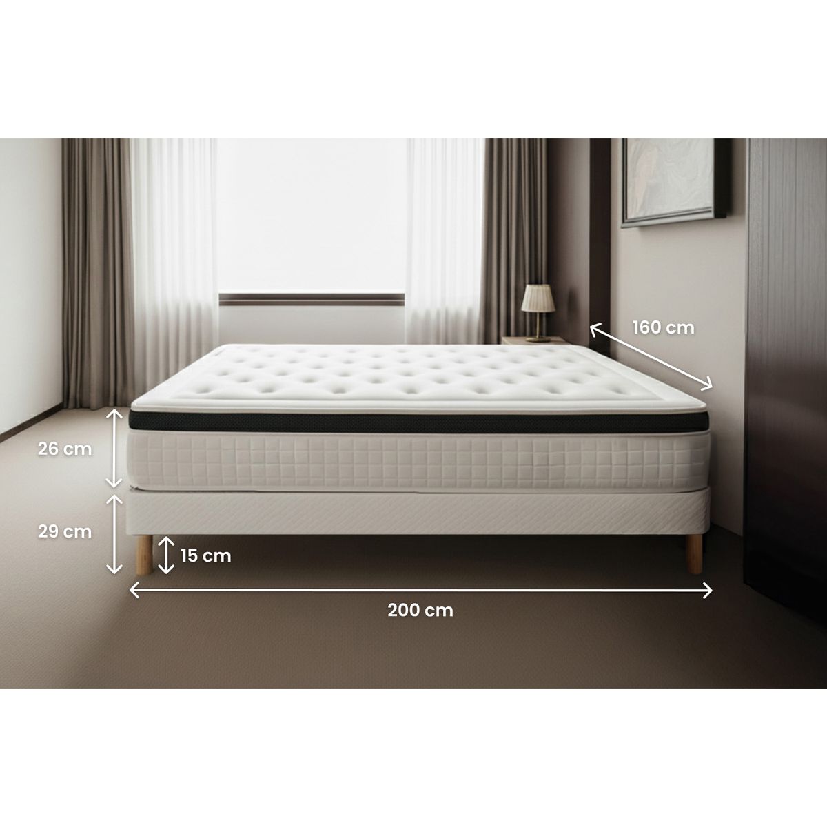 Ensemble matelas 160 x 200 cm Privilège - Mémoire de forme - Ep : 26 cm - Equilibré - sommier Blanc - 5