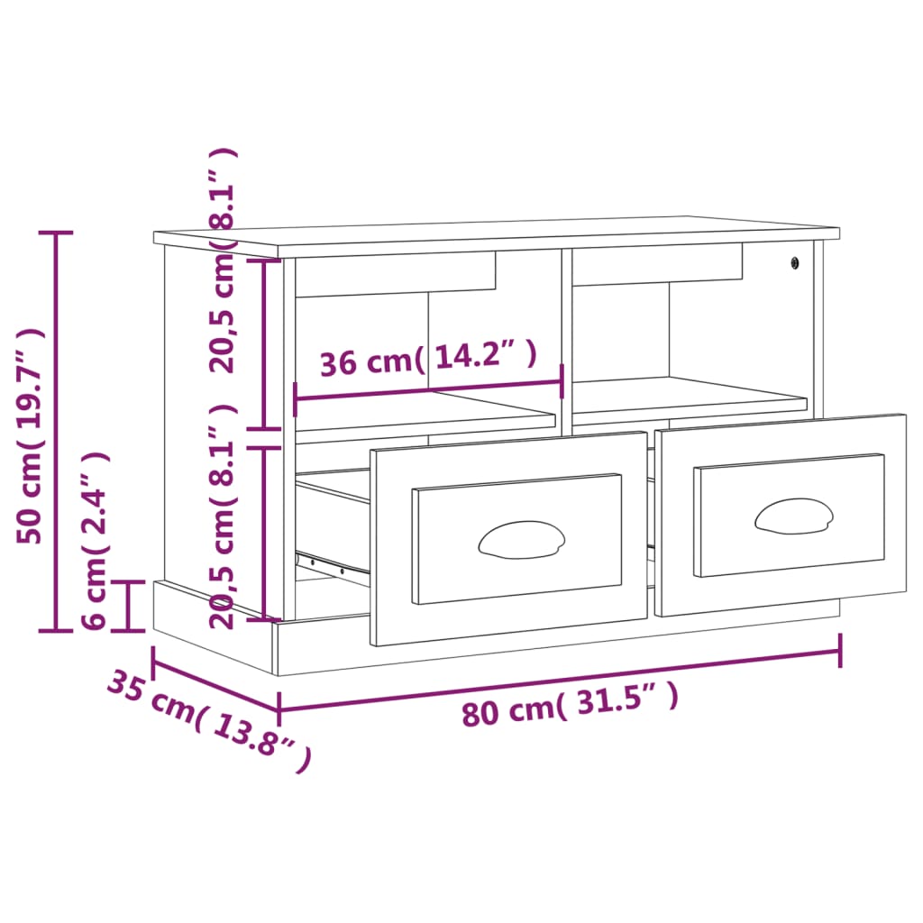 Meuble TV sonoma gris 80x35x50 bois d'ingénierie - 9