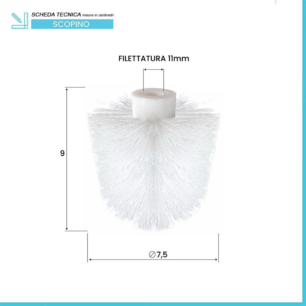 4 Testine Ricambio Per Scopino WC - Setole In Nylon, Filettatura Universale, Bianco 10x8cm - Foto 9