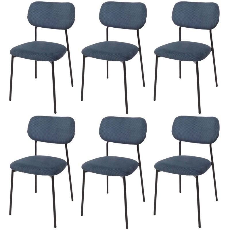 Zestaw 6 krzeseł do jadalni HWC-O26, krzesło kuchenne, krzesło tapicerowane, kord (330 g/m²) tkanina/tekstylia metal ~ niebieski