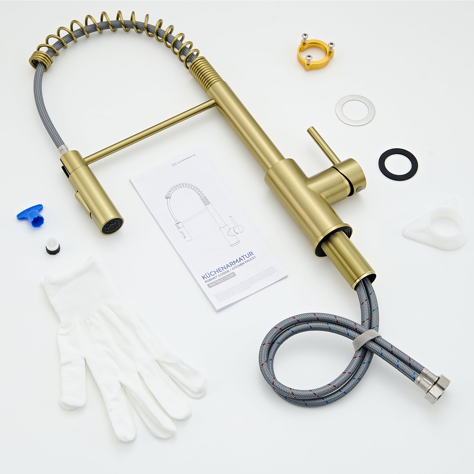 Cecipa Max Robinet Cuisine avec Douchette Extractible Dore, Mitigeur Cuisine avec 2 Jets, Robinet évier avec douchette - 7