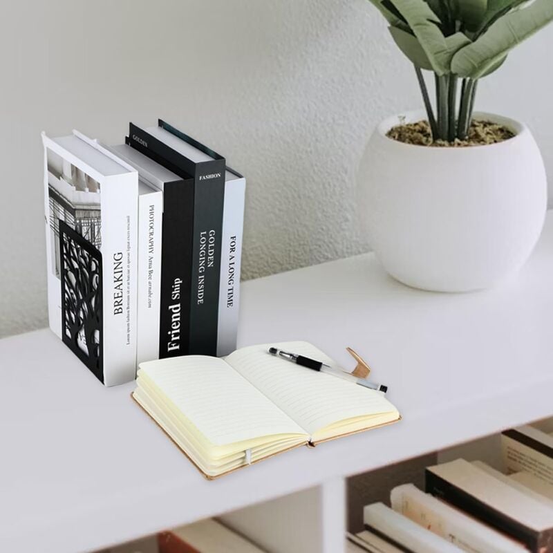 Serre livre,Lot de 4 Serres Livres en Métal,Organisateur Livres pour Étagères, Anti-Rayures et Antidérapant Presse Livre Noir - 5