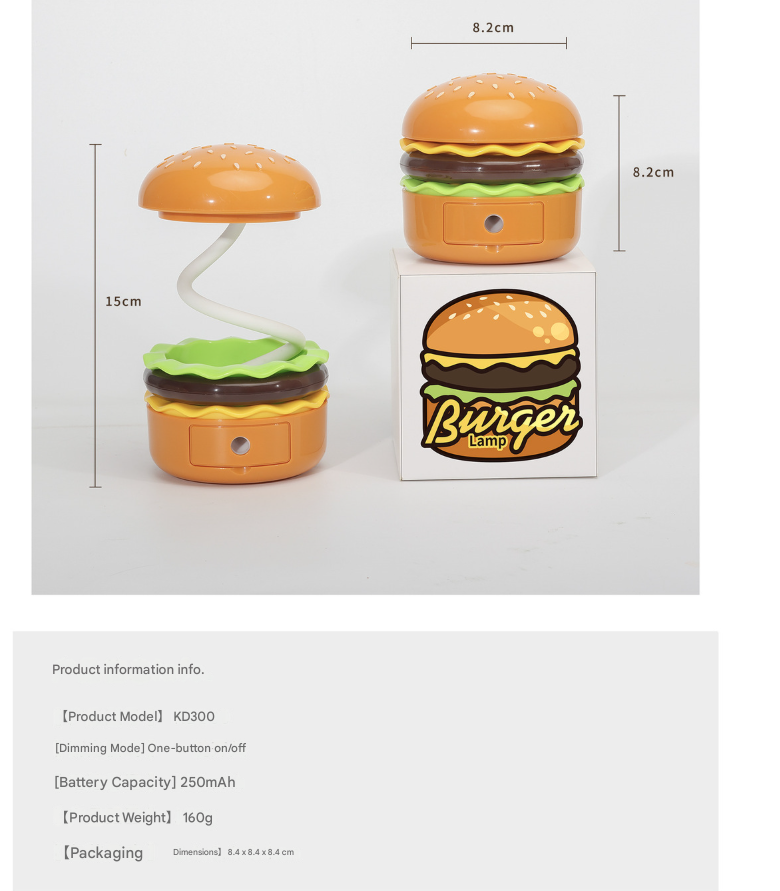 Veilleuse Hamburger, mini lampe de bureau créative avec taille-crayon intégré, lampe de chevet rechargeable par USB - 5