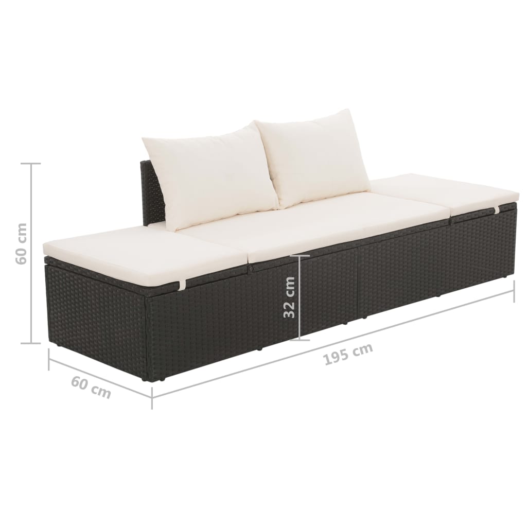 Lit Adulte | Lit de jardin Noir 195x60 cm Résine tressée CWV67523 - 6