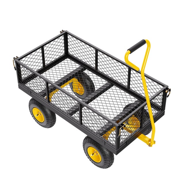 Carro Jardim em Aço,Capacidade SucceBuy 408 kg,Pneus de 25 cm,Painéis Laterais Removíveis Malha,Plataforma Convertível,Manípulo Giratório a 180°