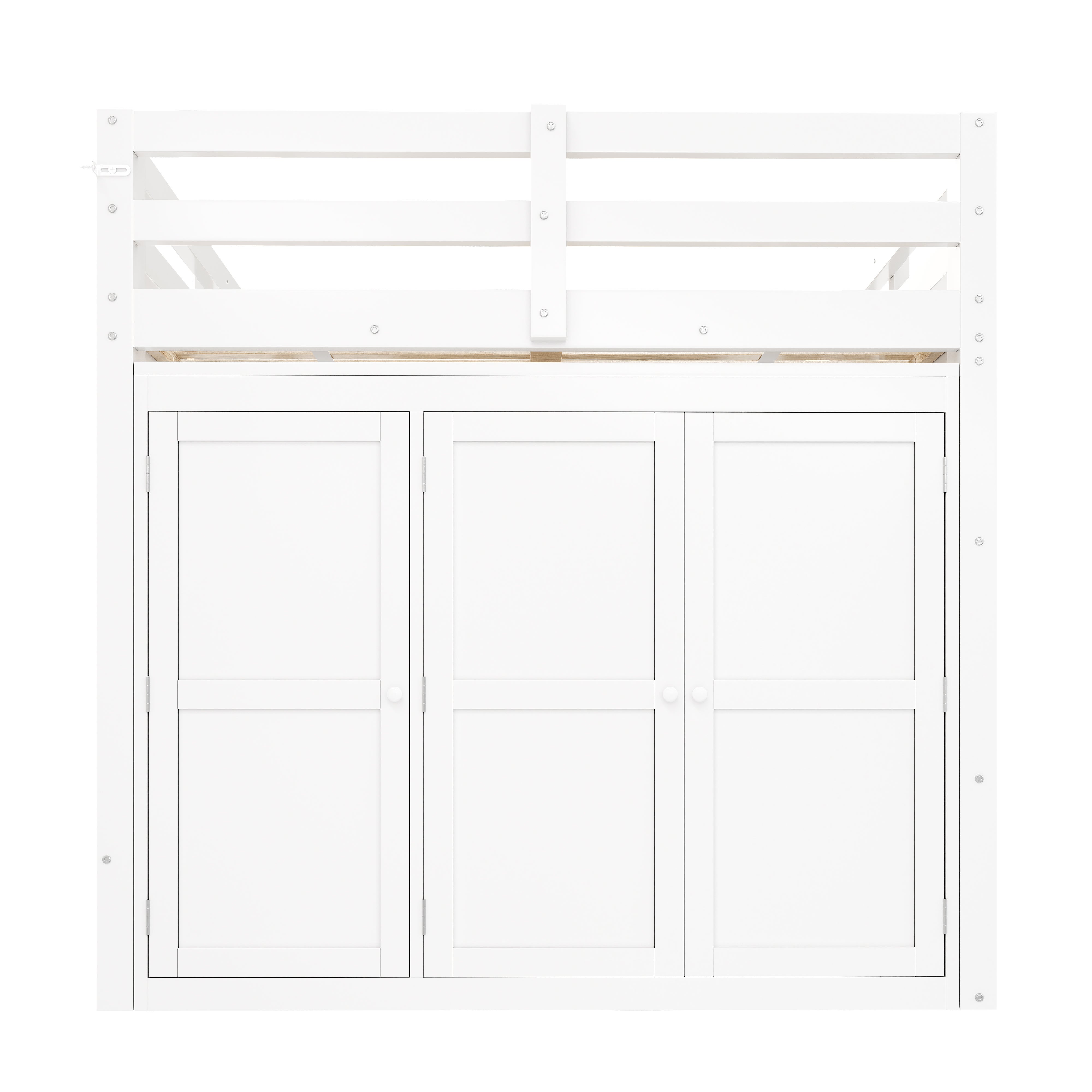 Lit mezzanine 140x200 cm avec armoire intégrée 2 fenêtres éclairage LED, Lit cabane gain de place chambre enfant ado, structure bois blanc - 9